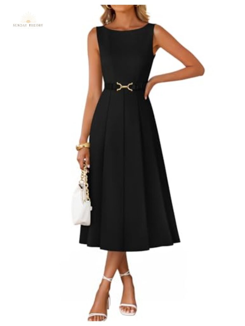Sleeveless Midi Dress A-Line High Waist Summer Casual Formal